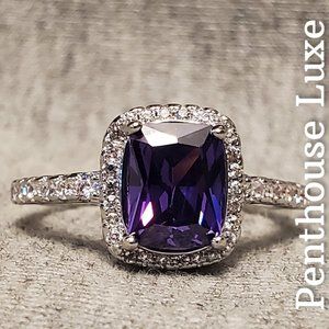 NEW! Radiant Cut Purple Zircon Halo Ring